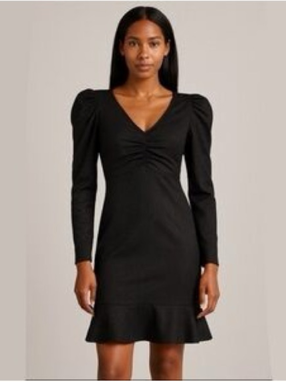 NWT CHELSEA 28 Nordstrom Black V-Neck Animal Print Puff Sleeve Ruched Dress (S)